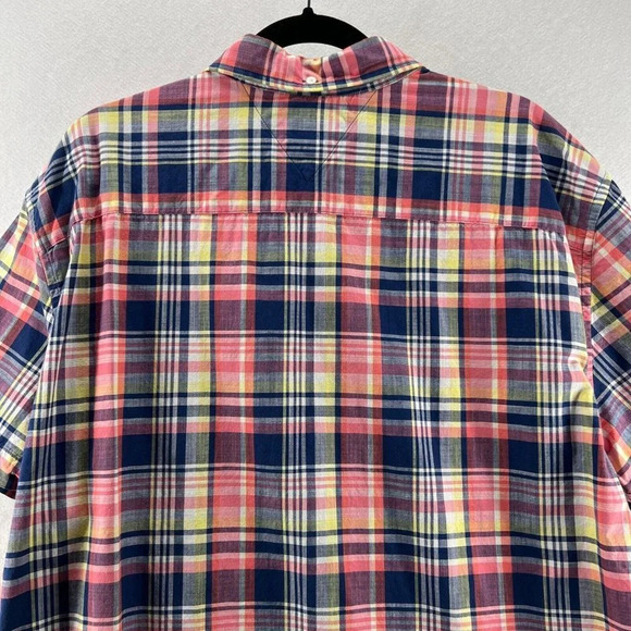 Tommy Hilfiger Plaid Shirt Mens Size 2XL Slim Fit Short Sleeve Cotton Red Blue - Picture 6 of 12